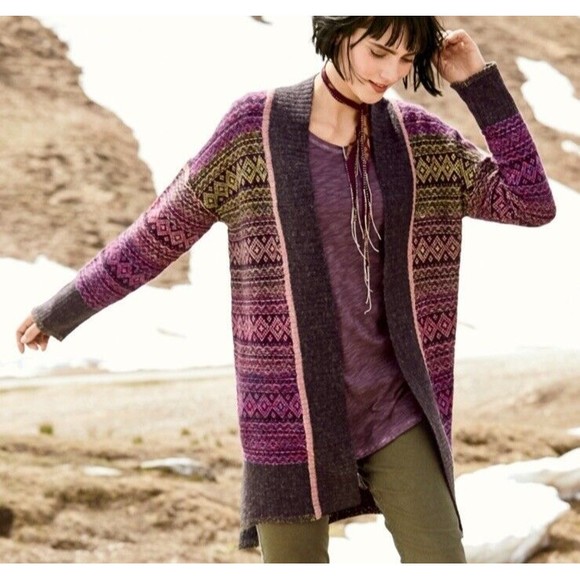 PERUVIAN CONNECTION Sigrid Cardigan Alpaca Aztec Tunic Open Front Women's M/L - Picture 4 of 7